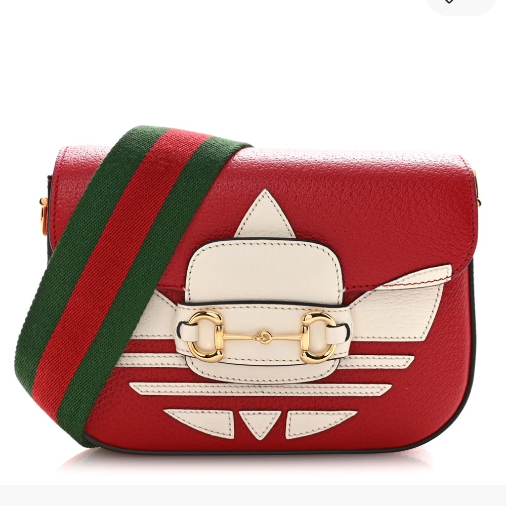 GUCCI X ADIDAS Textured Calfskin Web Trefoil Mini Horsebit 1955 Shoulder Bag